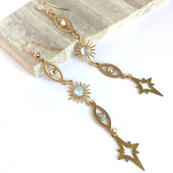 Vintage Blue Glass Sun Burst & Evil Eye Earrings